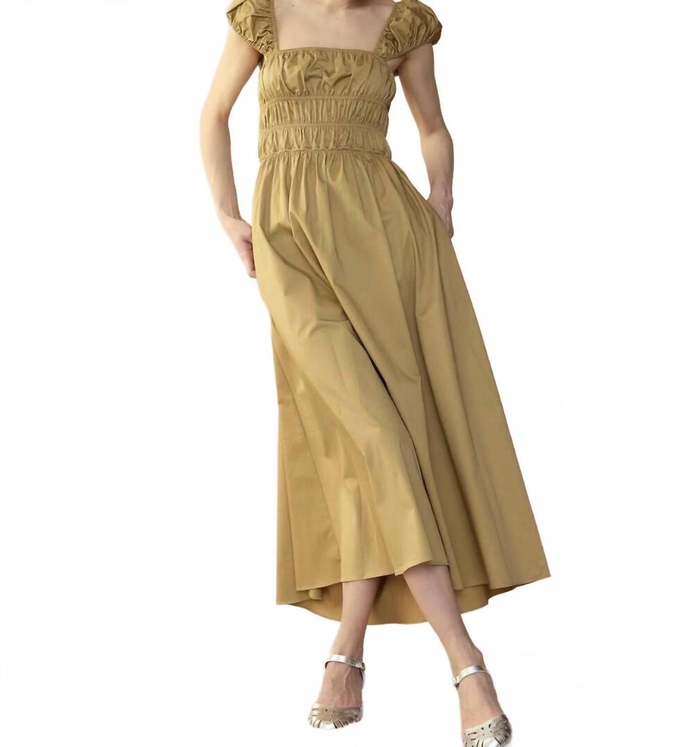 NEW CYNTHIA ROWLEY tie back cotton dress in camel